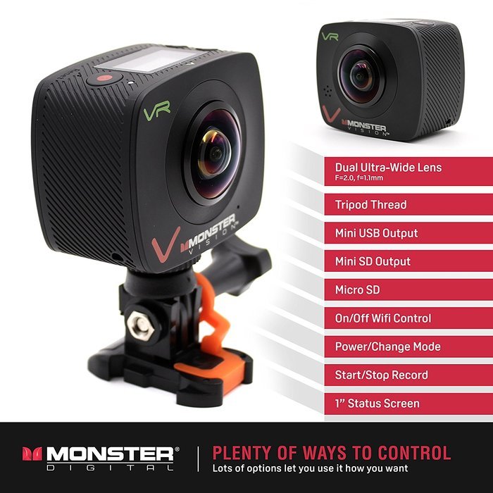 Monster Vision 360 Camera 1080p 60 fps Action Camera, 16GB MicroSD included, Ultra Wide Angle, WiFi Enabled [CAMVI... N4