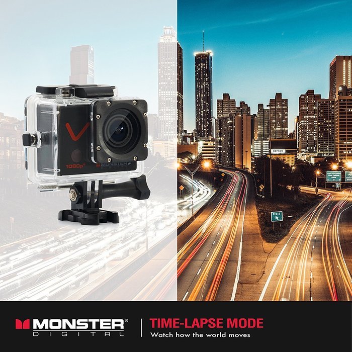 Monster Vision 360 Camera 1080p 60 fps Action Camera, 16GB MicroSD included, Ultra Wide Angle, WiFi Enabled [CAMVI... N6