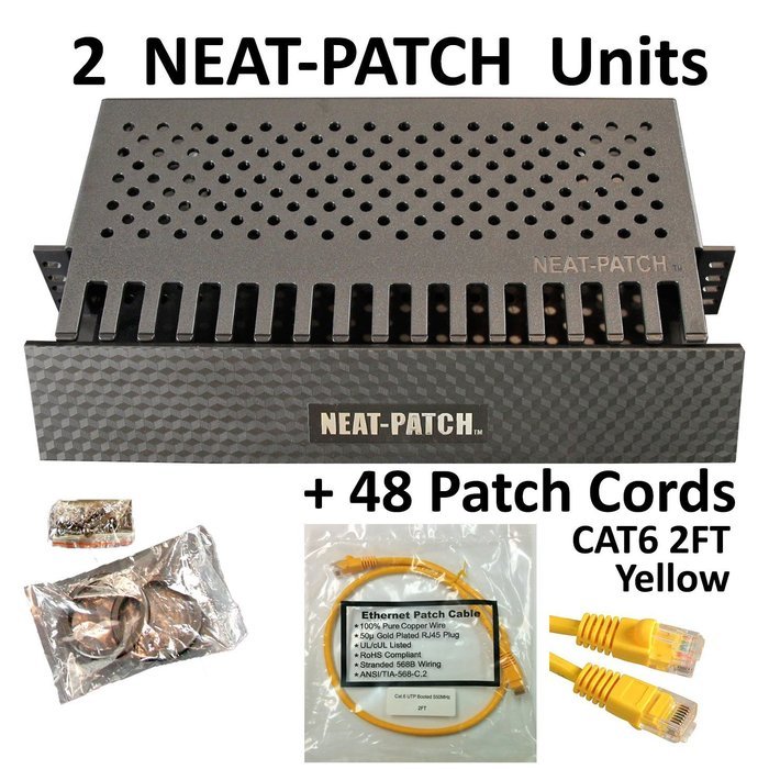 Neat Patch Cable Manager (10 Units) w/ 240 CAT6 Patch Cables (2FT Green)