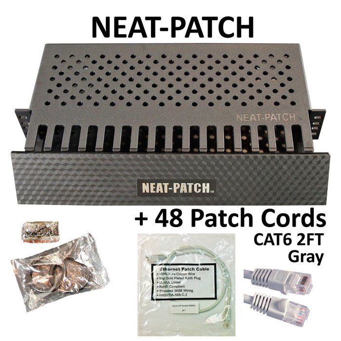 Neat Patch Cable Manager (10 Units) w/ 240 CAT6 Patch Cables (2FT Green) N5