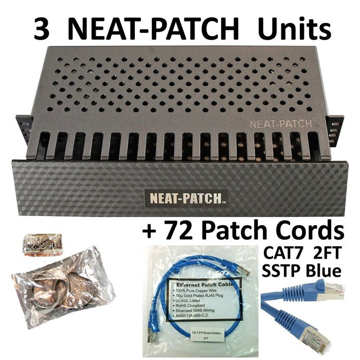 Neat Patch Cable Manager (10 Units) w/ 240 CAT6 Patch Cables (2FT Green) N7