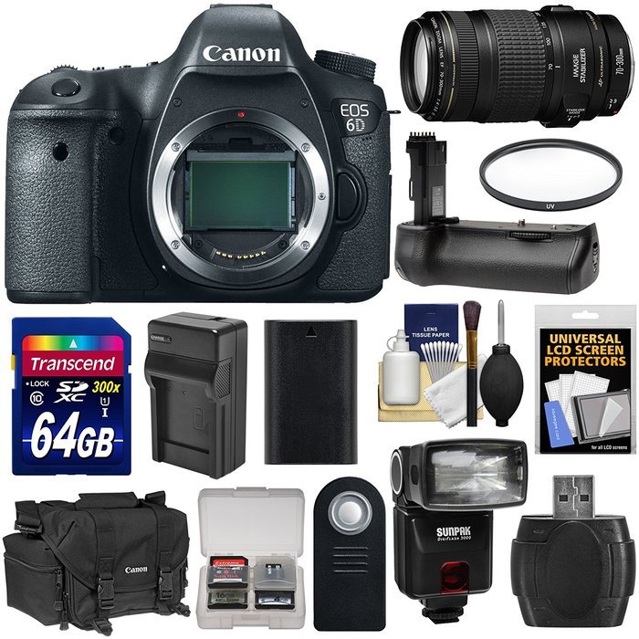 Canon EOS 6D Digital SLR Camera Body with EF 70-300mm IS USM Lens + 64GB Card + Battery + Charger + Case + Flash...