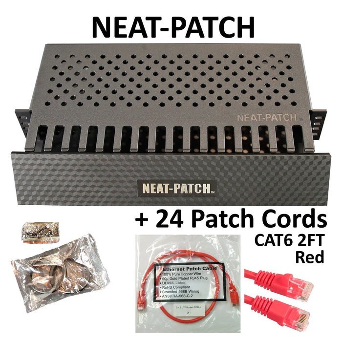 Neat Patch Cable Manager (10 Units) w/ 240 CAT6 Patch Cables (2FT Green) N16