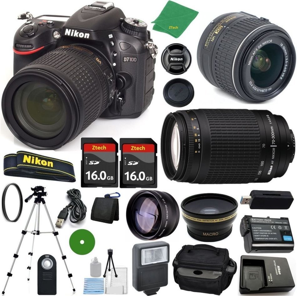 Nikon D7100 - International Version (No Warranty), 18-55mm f/3.5-5.6 DX VR, Nikon 70-300mm f/4-5.6G, 2pcs 16GB... N2