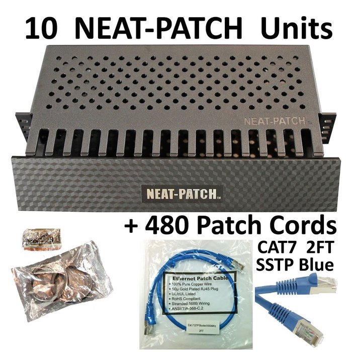 Neat Patch Cable Manager (10 Units) w/ 240 CAT6 Patch Cables (2FT Green) N22