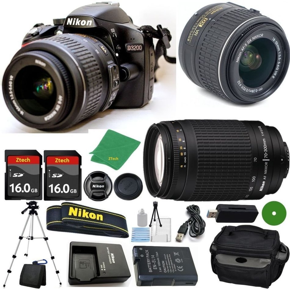 Nikon D3200 DSLR - International Version (No Warranty), 18-55mm f/3.5-5.6 DX VR, Nikon 70-300mm f/4-5.6G Nikkor...
