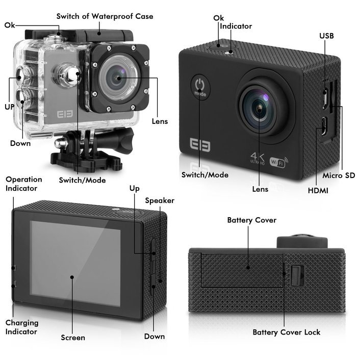 Elephone ELE Explorer Action Camera Wifi Ultra HD 4K 15fps 16MP 2.0 inch LCD Screen 170&deg; Wide Lens Waterproof... N6