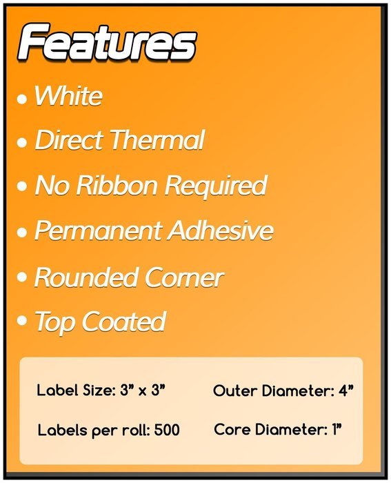 1 Inch Core - 3 x 3 Zebra Compatible Direct Thermal Labels 50 Rolls for Zebra Desktop Printer GC420d GC420t GK420d... N3