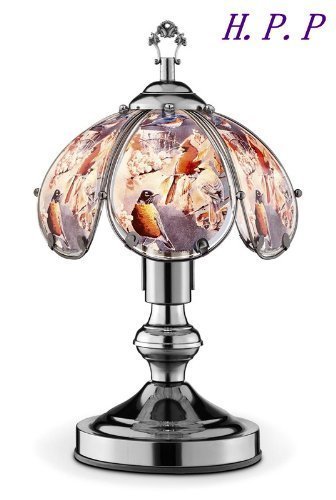 H.P.P. 14.3''H NEW Glass Singing Birds Touch Table Lamp w/ Dark Chrome Finish Base by High Performance Parts
