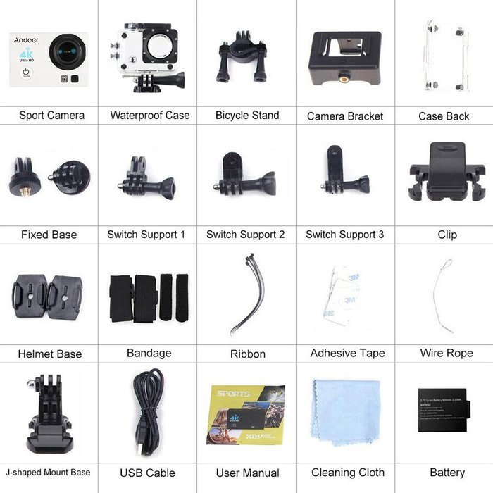 Andoer 2" Ultra-HD LCD 4K 25FPS 1080P 60FPS Wifi Cam FPV Video Output 16MP Action Camera 170&deg;Wide-Angle Lens with... N14