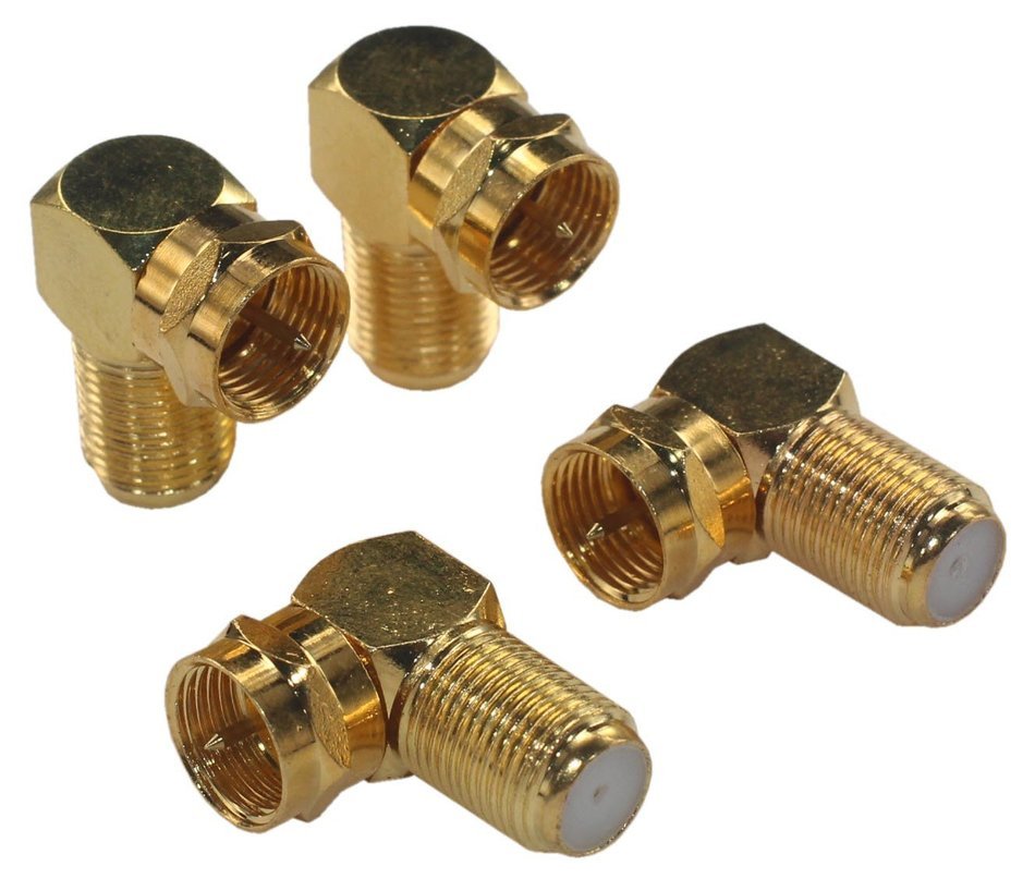 KK-05 [4 Pack] 4pcs total, Hi-end High-Quality Gold Plated, Right Angle F-Type Coaxial RG6 Adapter