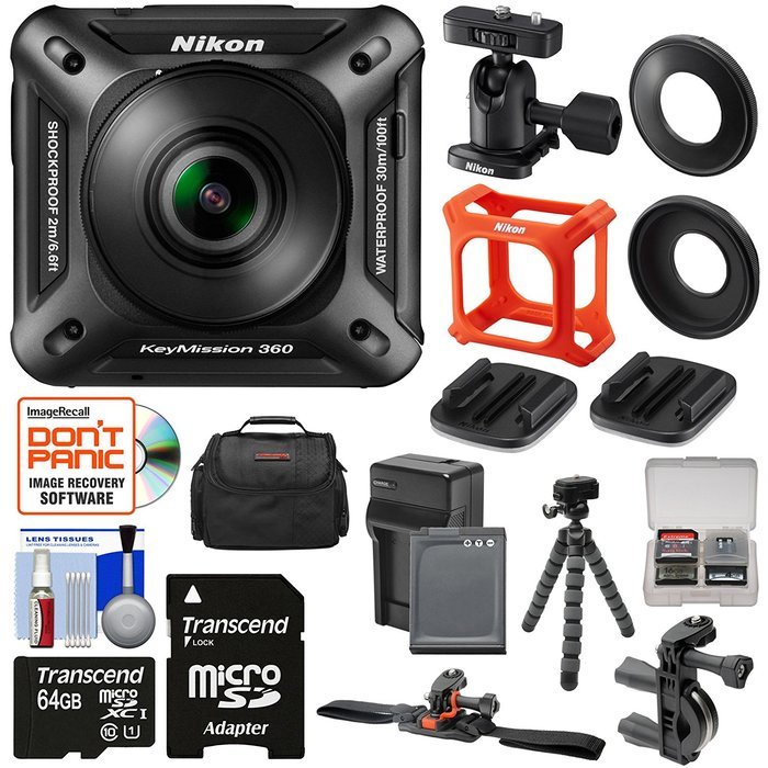 Nikon KeyMission 360 Wi-Fi Shock & Waterproof 4K Video Action Camera Camcorder + Bike Handlebar & Helmet Mounts...