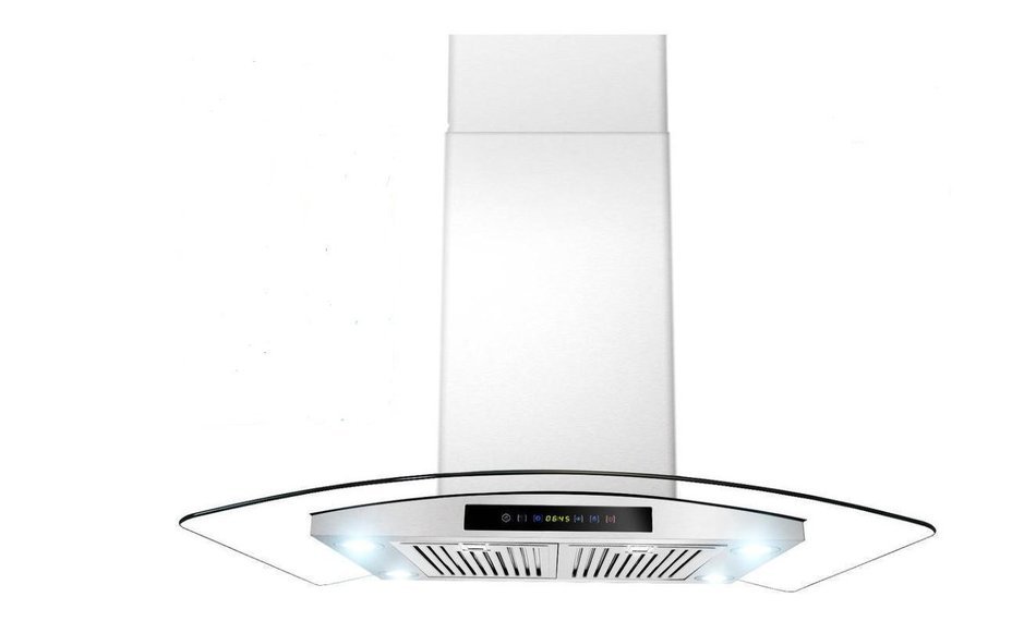 LOH8901-03 Kitchen Hood Vent Stainless Steel Mounted Tempered Glass Canopy and LED Lights, 36 Inch N4