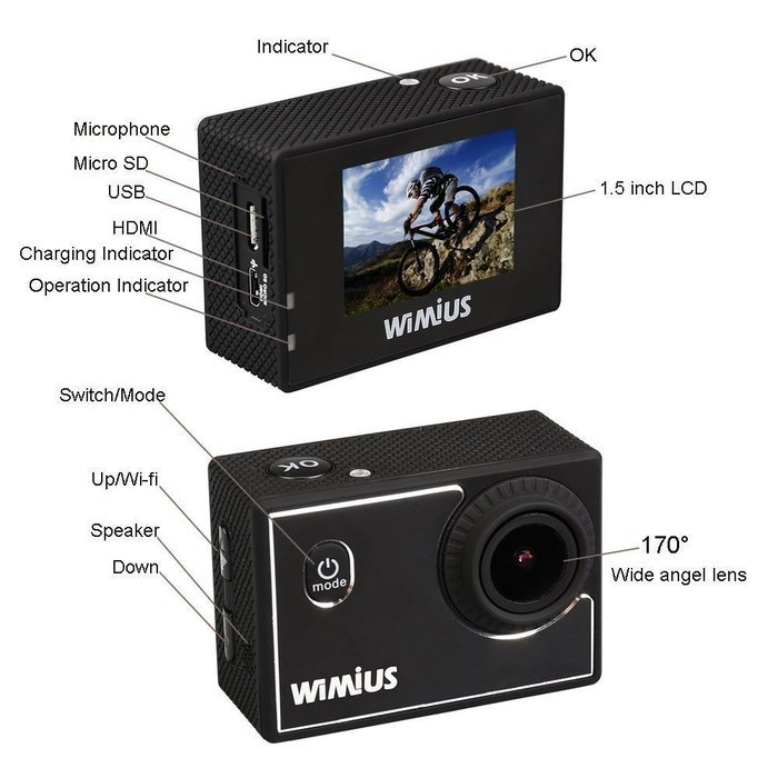 Sports Camera,WiMiUS&reg; 16MP HD 1080P WIFI Action Camera Waterproof Sports Diving Camera with 170 Degree Ultra-wide... N2