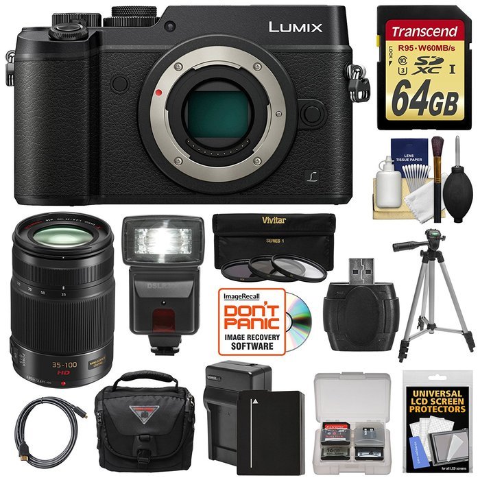 Panasonic Lumix DMC-GX8 4K Wi-Fi Digital Camera Body (Black) with 35-100mm f/2.8 OIS Lens + 64GB Card + Battery... N4