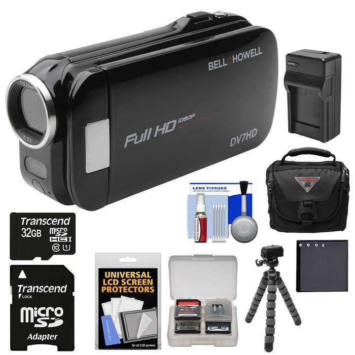 Bell & Howell Slice2 DV7HD 1080p HD Slim Video Camera Camcorder (Black) with 32GB Card + Battery + Charger + Case...