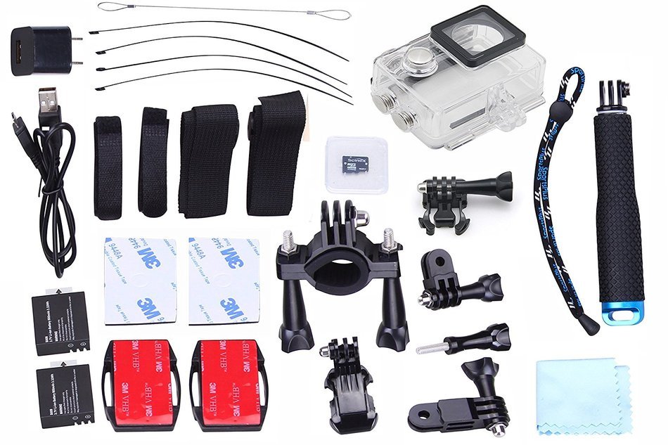 Scinex&reg; WPC10 16GB WiFi HD 1080P 12MP Waterproof Sports Camera + Telescope Pole and Mounts - US Warranty (Silver) N5