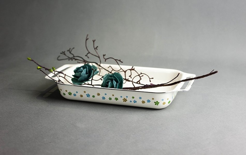 Finex Kitchen Premium Porcelain Enameled Steel Collection (Floral Design Series) Rectangular Loaf Pan - Retro... N2