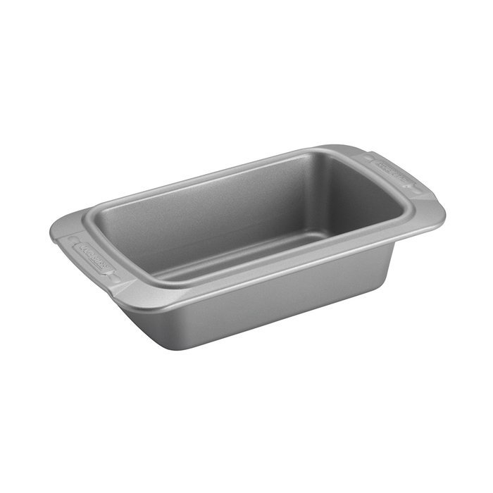 Cake Boss Deluxe Nonstick Bakeware 9-Inch by 5-Inch Loaf Pan, Gray with Red Silicone Grips