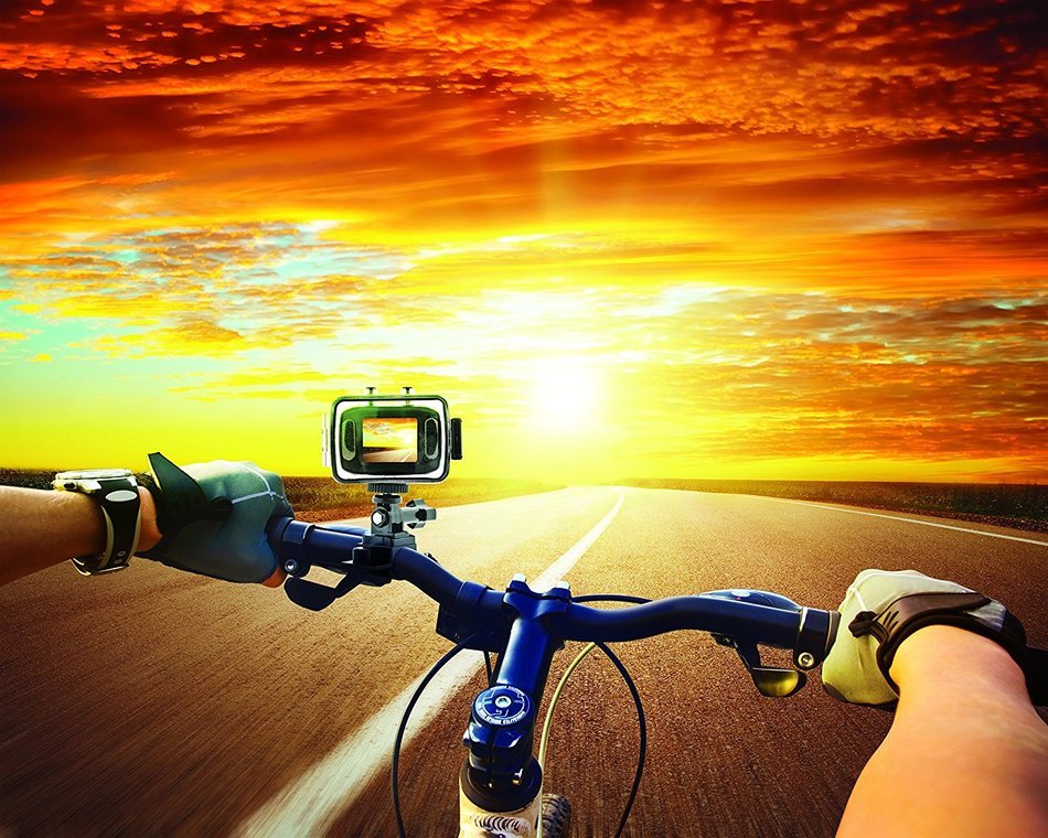 Sharper Image SVC555BL 720P Action Cam with Waterproof Case, Includes Bike and Helmet Mount (Blue)