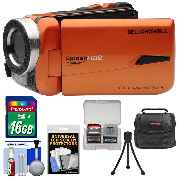Bell & Howell Splash HD WV50 Waterproof Digital Video Camera Camcorder (Orange) with 16GB Card + Case + Kit