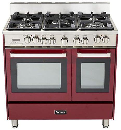 Verona VEFSGE365NDBU 36" Double Oven Dual Fuel Range with 5 Sealed Gas Burners 2.4 cu. ft. Oven Capacity Quiet...