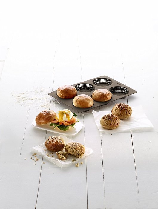 Lekue 6 Cavity Micro Perforated Round Roll Baking Pan, Brown N5