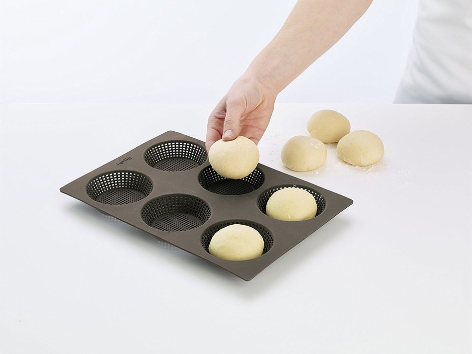 Lekue 6 Cavity Micro Perforated Round Roll Baking Pan, Brown N6
