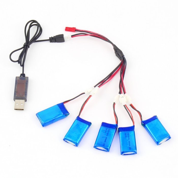 RioRand&reg; Set of 5 pac H107C-002 3.7V 300mAh Li-Po Battery + Charging Cable + USB Cable Helicopter Set for Hubsan... N2