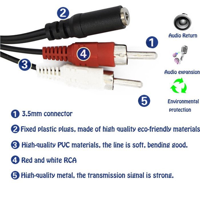3.5MM Stereo Female Mini Jack To Dual Male RCA Plug Adapter Audio Y Cable by NORTHERN BROTHERS N2