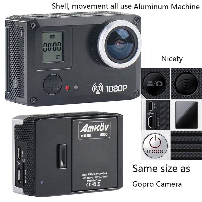 AMKOV AMK7000S 4K Ultra HD 60fps WiFi Waterproof 30M 170 Degree Wide Angle Camera with Remote Controller N3