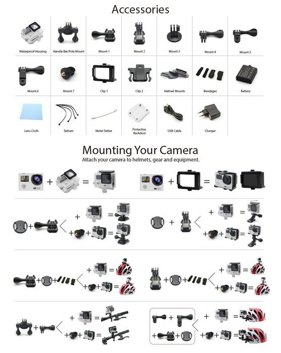 Ultra HD 4K 1080p 60fps WiFi Action Camera with Remote and Carrying Case N2