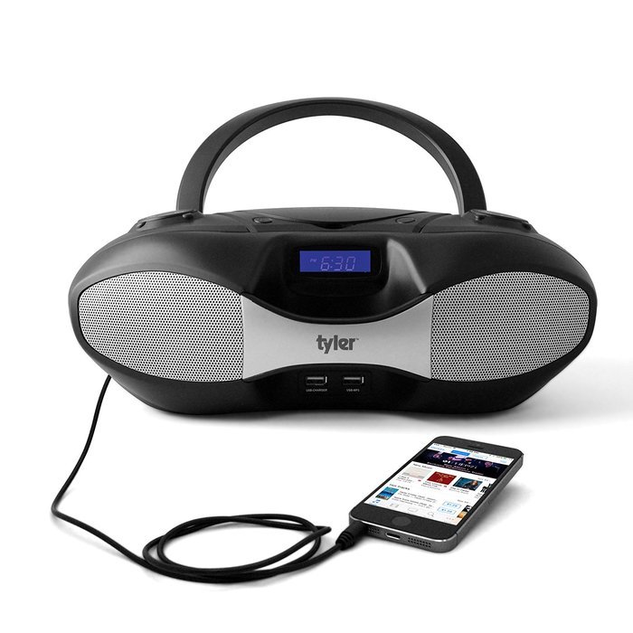 Tyler Portable Sport Stereo MP3/CD Boombox Player TAU104-BK with USB Charging Port for Phones and Tablets, USB... N3