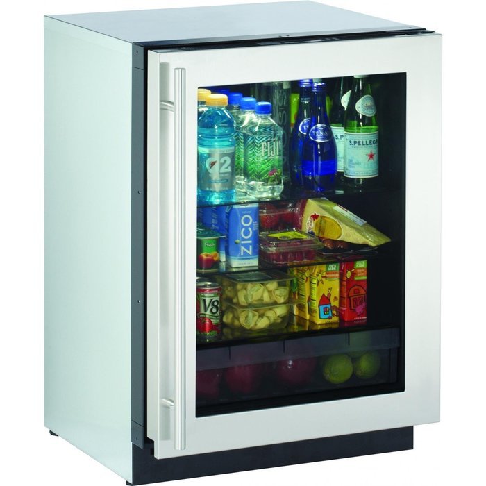 U-Line 24" Stainless Steel Glass Door Compact Refrigerator