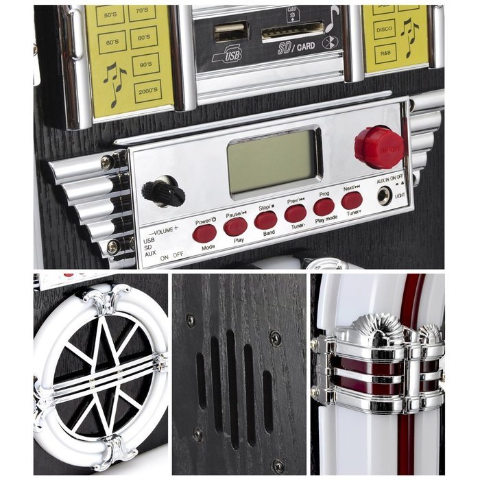 Pyle PJUB25BT Bluetooth Jukebox MP3 Speaker Player LED Lighting, AM/FM Radio, USB/SD Readers with Aux Input