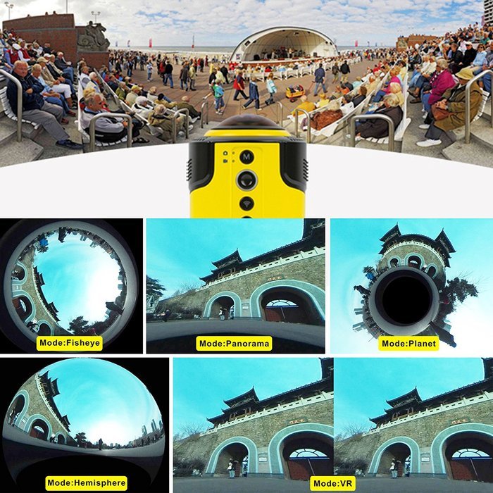 Auein 360 Degree Panorama Camera Wifi 1080P 30FPS 8MP Fisheye Film Source for Virtual Glasses VR Action Sports... N4