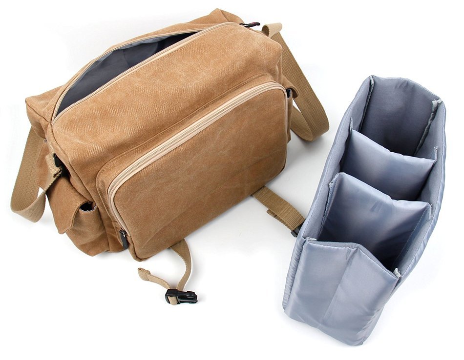 DURAGADGET Bolso Canvas Marr&oacute;n Para C&aacute;maras DSLR / SLR / Bridge / CSC - Con Bandolera Ajustable Y Numerosos Compartimentos N2
