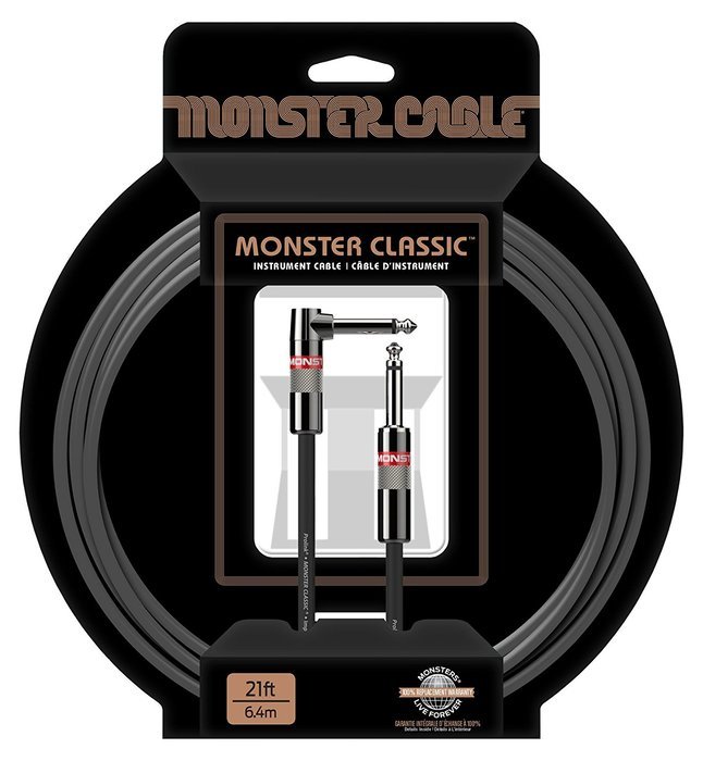 Monster Cable Classic 1/4 Inch Angled to Straight Instrument Cable 21 ft.
