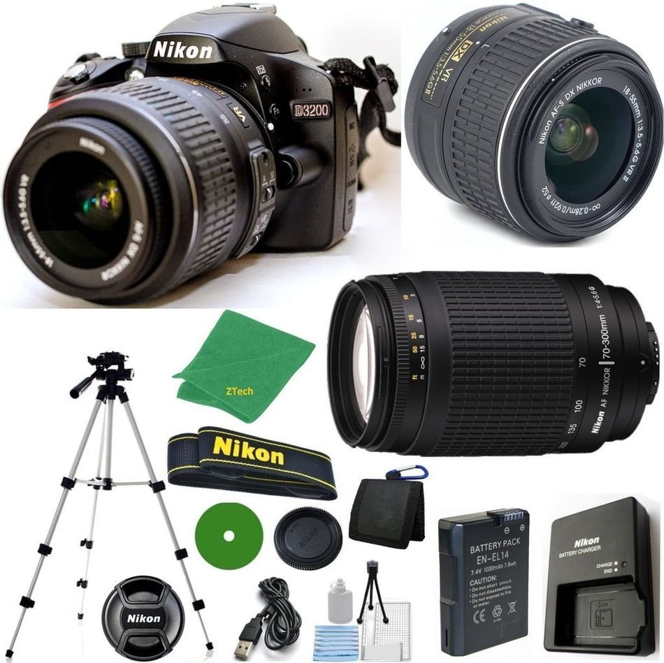 Nikon D3200 - International Version (No Warranty), 18-55mm f/3.5-5.6 DX VR, Nikon 70-300mm f/4-5.6G Nikkor, Tripod...