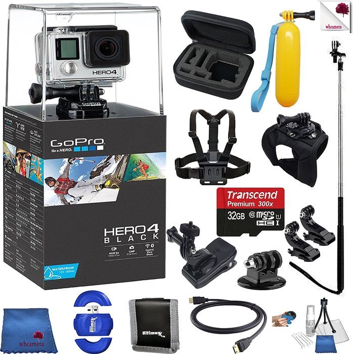 Gopro Hero 4 Black 14 Piece Excursion Bundle Includes: Go Pro Hero4 Black + Case + Floaty Bobber + Chest Strap...