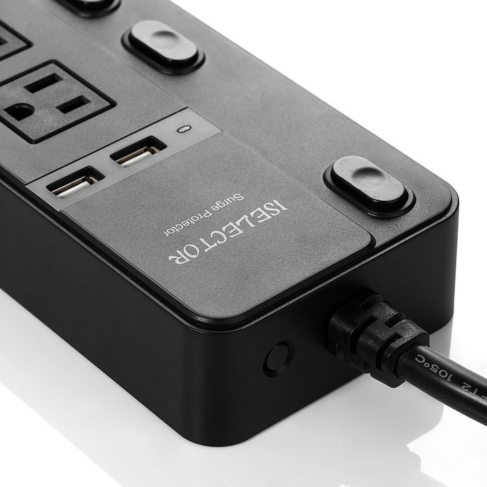 ISELECTOR Surge Protector 4320J 5-Outlet Individual Switch Power Strip with 3.4A 2-Port USB Charging Station N2