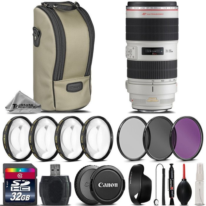 Canon EF 70-200mm f/2.8L IS II USM Lens + 4PC Macro Kit + UV-CPL-FLD Filters + 32GB Class 10 High-Speed Memory...