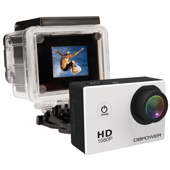 DBPOWER Waterproof Action Camera 12MP 1080P HD with 2 Batteries and Free Accessories Kit(White)