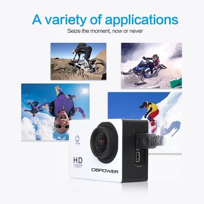 DBPOWER Waterproof Action Camera 12MP 1080P HD with 2 Batteries and Free Accessories Kit(White) N2