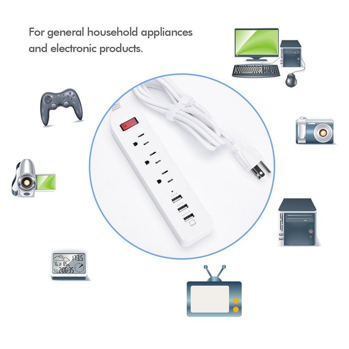 Power Strip, JBonest 1250W 10A 3 USB Ports with 3 Outlet Surge Protector Charging Ports Station Mini Power Strip... N7
