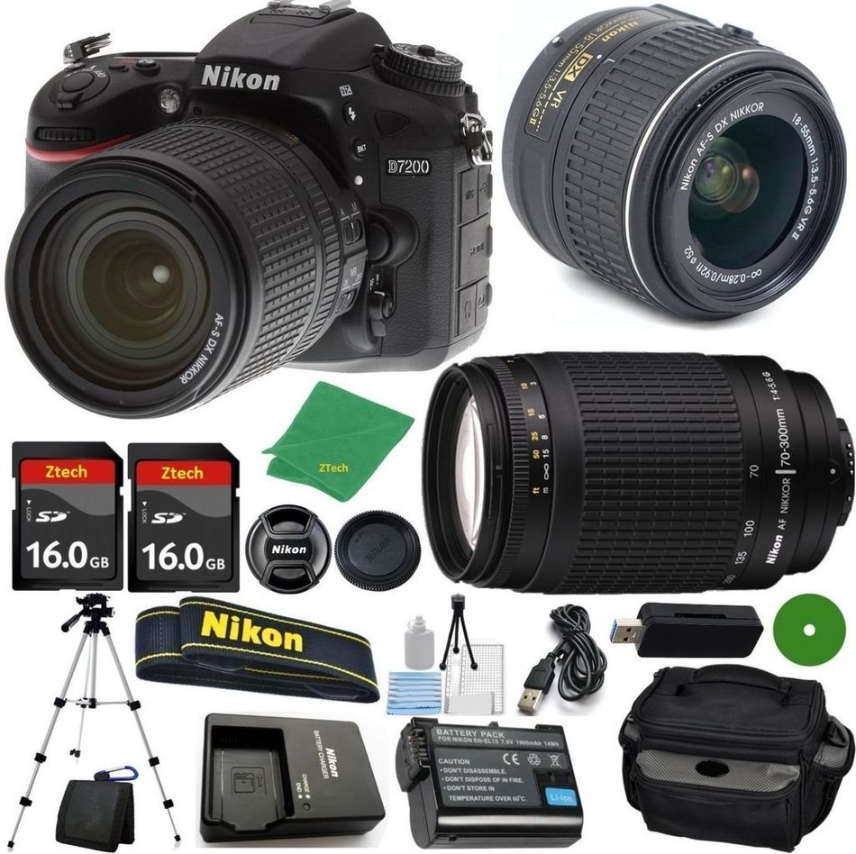Nikon D7200 DSLR - International Version (No Warranty), 18-55mm f/3.5-5.6 DX VR, Nikon 70-300mm f/4-5.6G Nikkor...