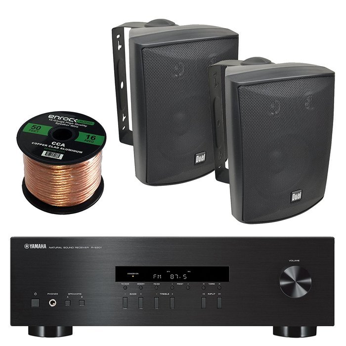 Yamaha R-S201BL 2-Channel 200-Watt Home Audio AM/FM Radio Stereo Receiver Amplifier Bundle Combo With 4x Dual...