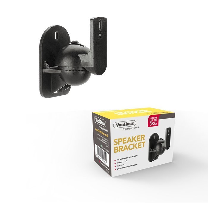VonHaus Black Universal Wall Mount Speaker Brackets x 2