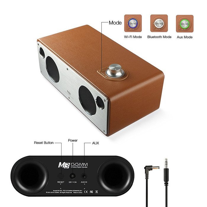 GGMM M3 Retro Wi-Fi/Bluetooth Stereo Wireless Leather Speaker | Featuring 40W Output, Multi-Room Play, Airplay... N2