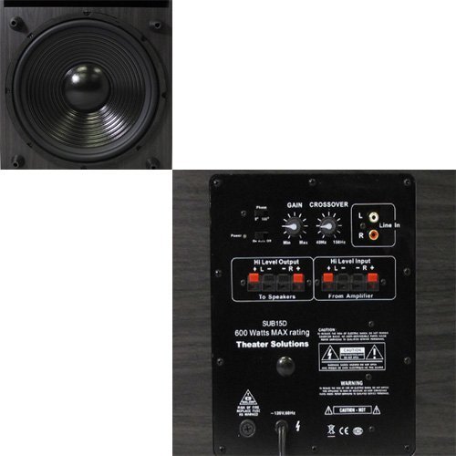 Theater Solutions 5.1 Home Theater 6.5" Speaker Set with Center, 15" Powered Sub and More TS65CWL51SET8 N3